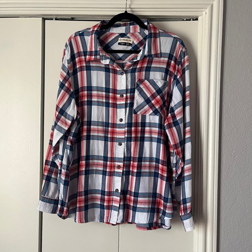 Magellan Outdoors Classic Fit Plaid Flannel Shirt Size 1X Long Sleeve